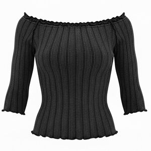 We The Free Free People Cotton Grey Black Ribbed Top Size Medium